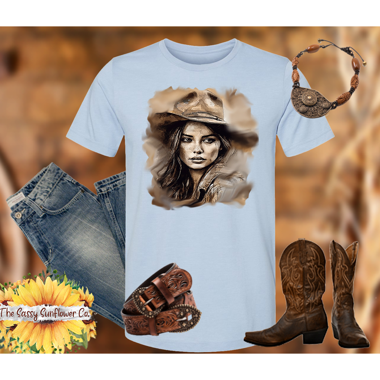 Sassy Cowgirl T Shirt-Pondering