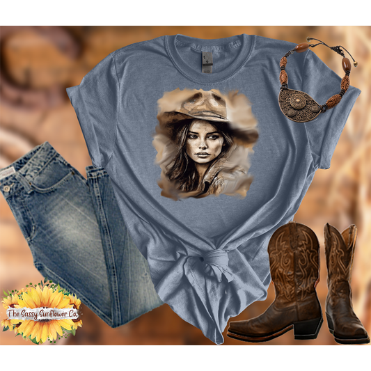 Sassy Cowgirl T Shirt-Pondering