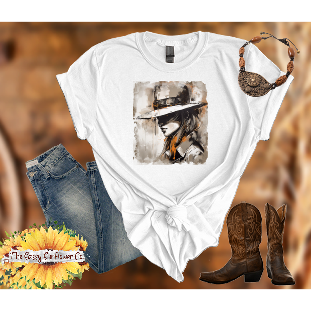 Sassy Cowgirl T Shirt-Thinking
