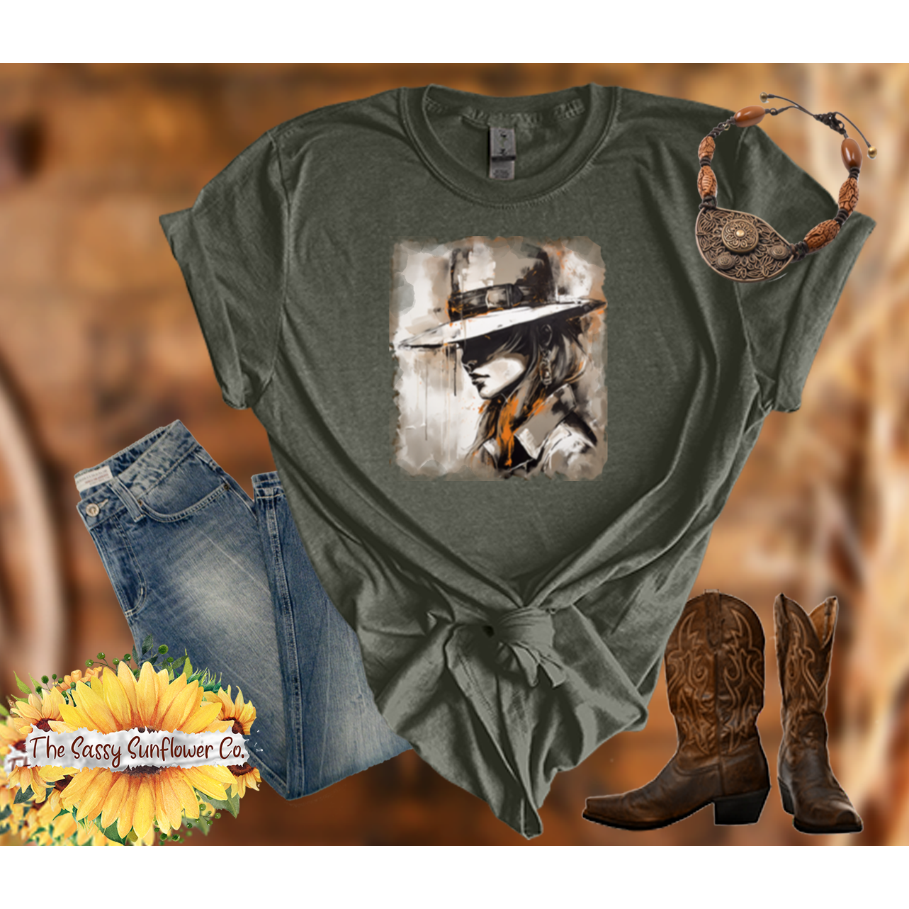 Sassy Cowgirl T Shirt-Thinking