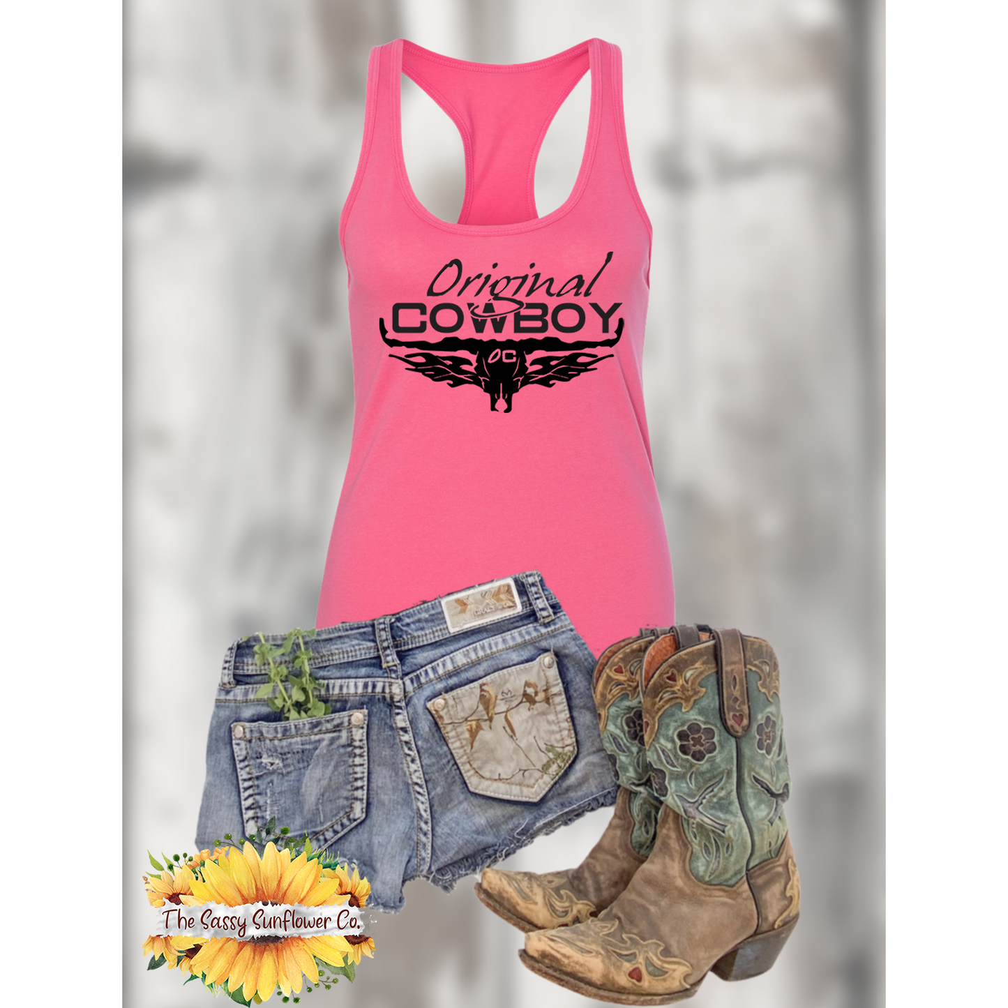 Original Cowboy Racerback Tank Top/Hot Pink