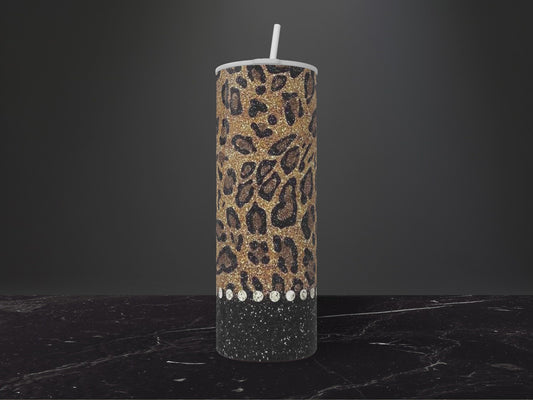 Leopard and Diamonds-20oz Skinny Stainless Steel Tumbler