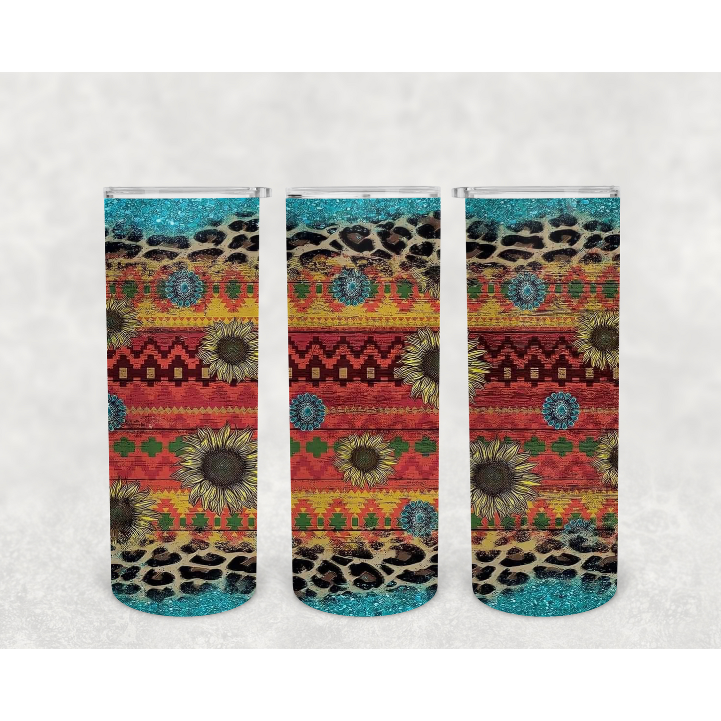 Aztec and Sunflowers-20oz Skinny Stainless Steel Tumbler