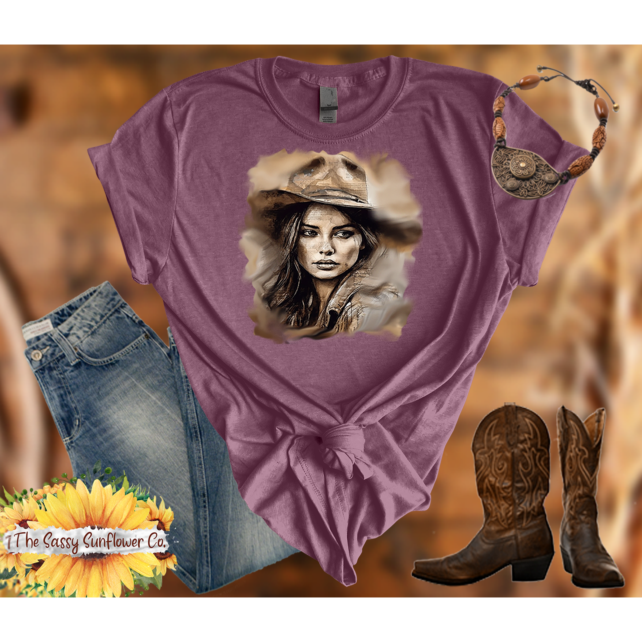 Sassy Cowgirl T Shirt-Pondering