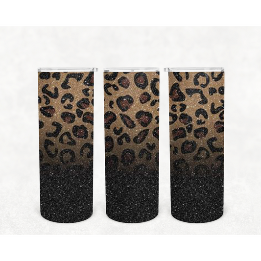 Cheetah and Black Glitter-20oz Skinny Stainless Steel Tumbler