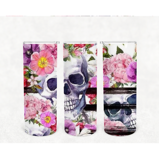 Flowers N Skeltons-20oz Skinny Stainless Steel Tumbler