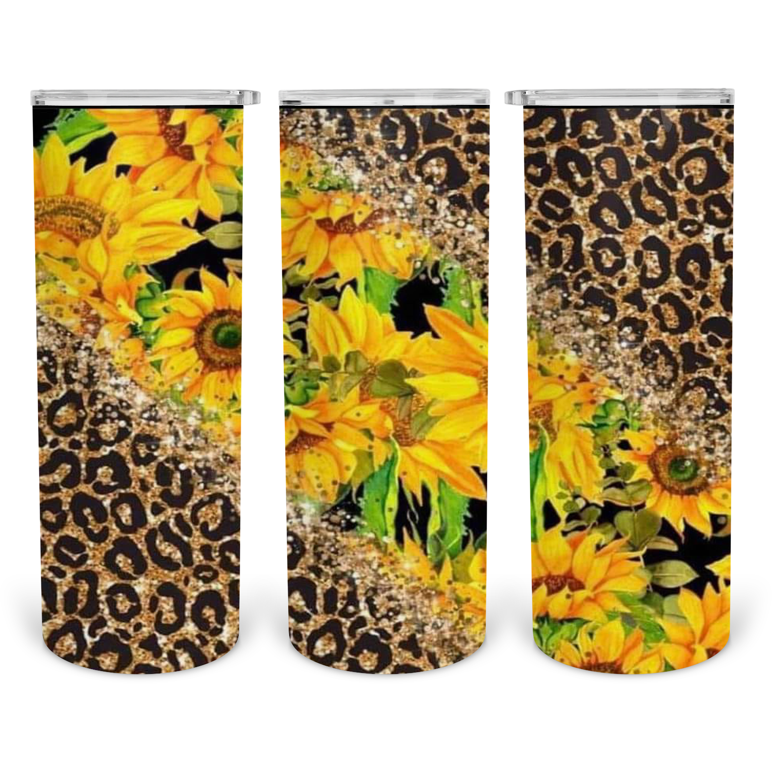 Sunflower N Leopard-20oz Skinny Stainless Steel Tumbler