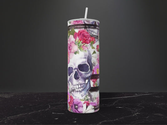 Products Flowers N Skeltons-20oz Skinny Stainless Steel Tumbler