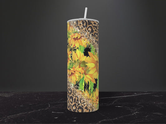 Sunflower N Leopard-20oz Skinny Stainless Steel Tumbler